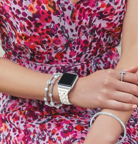 Brighton Sutton Braided Leather Watch Band - Off White