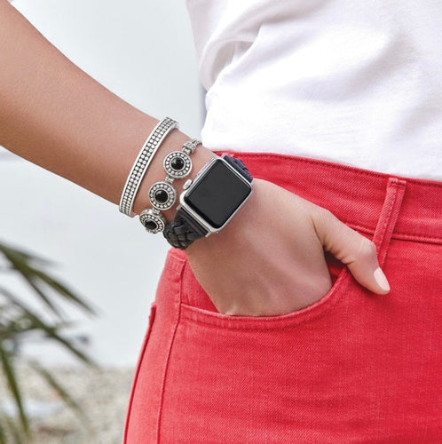 Brighton Sutton Braided Leather Watch Band - Black
