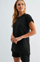 Offset Raw Edge French Terry Short Set - Black