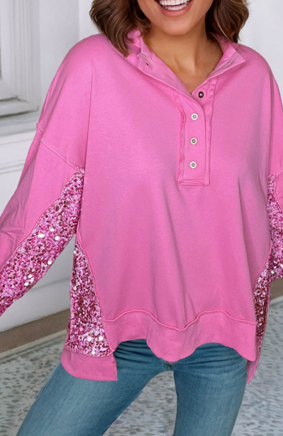 Sequined Patch Henley Top