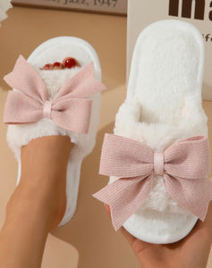 Bow Knot Plush Slippers