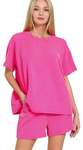Zenana Corded Rib SS Shirt + Short Set