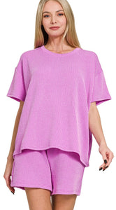 Zenana Corded Rib SS Shirt + Short Set