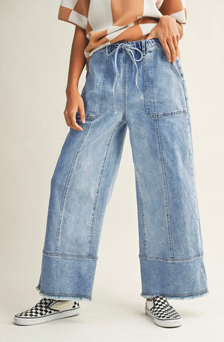 Candice Wide Leg Drawstring Denim Pants