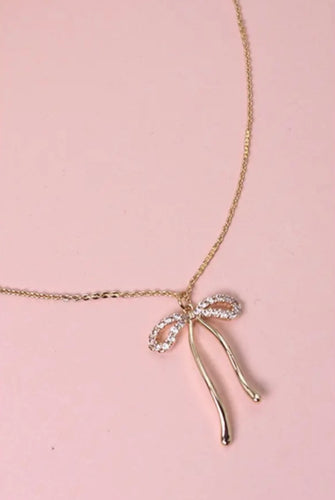 Rhinestone Bow Pendant Necklace