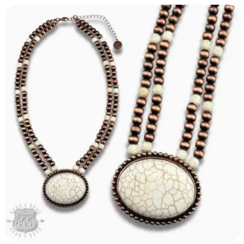 Western 2-Strand Bead/Stone NK-White