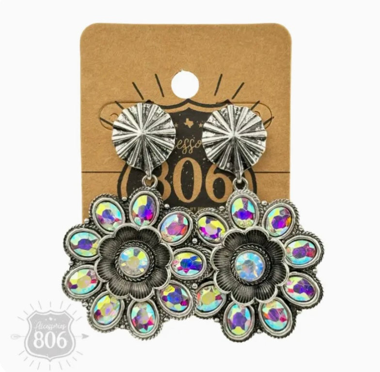 Flower Earrings - Silver/AB