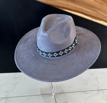 Wide Brim Suede Hat with Jacquard Band
