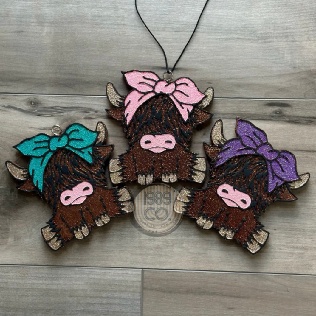 Cow with Bow Car Freshie - Teal