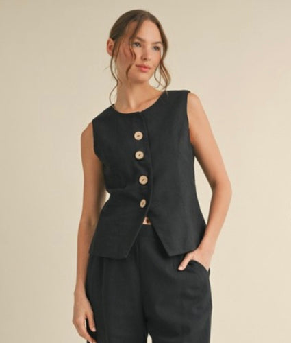 Allie Linen Tailored Button Up Vest