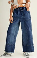 Candice Wide Leg Drawstring Denim Pants-DK Wash