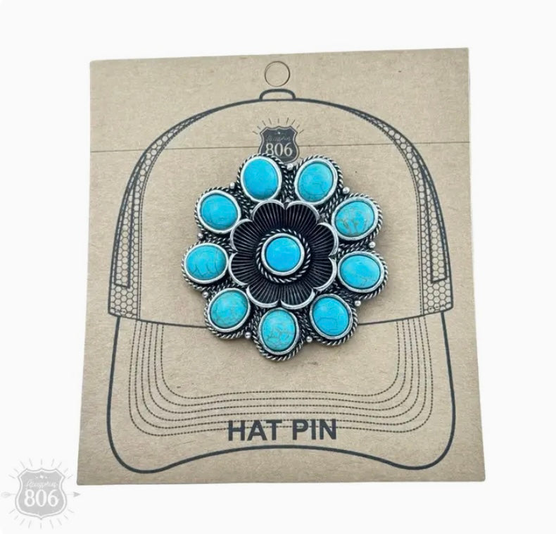 Flower Hat Pin - Turquoise