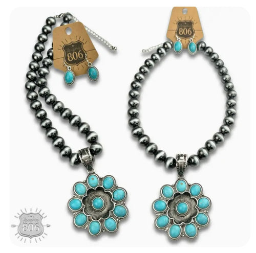 Flower Pendant Necklace Set
