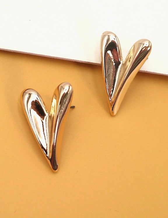 Gold Heart Stud Earrings