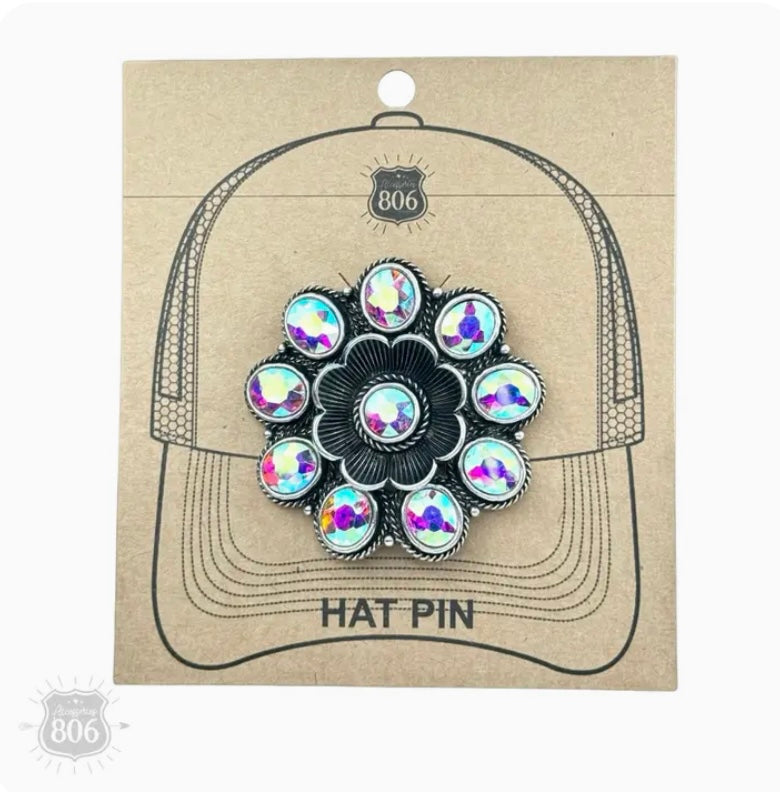 Flower Hat Pin - Silver AB
