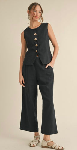 Allie Linen Stretch-Band Waist Pants