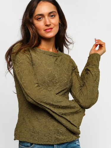 Bell Sleeve Floral Jacquard Top