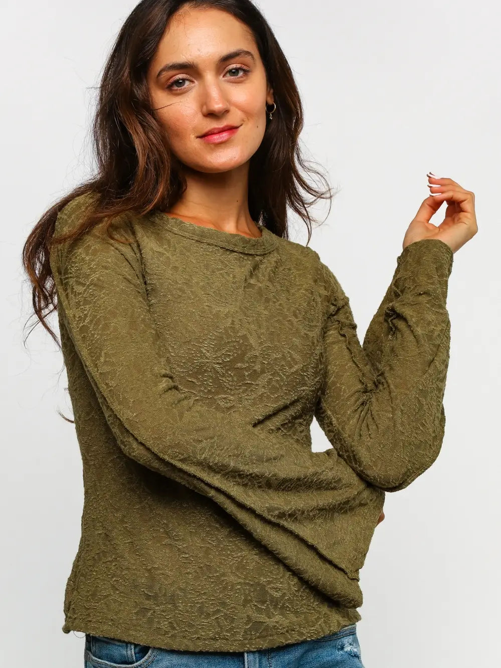 Bell Sleeve Floral Jacquard Top