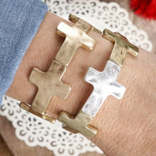 Hammered Sideways Cross Bracelet