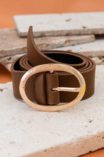 Oval Buckle Leather Belt - Brown
