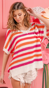 Chase Your Dreams Striped Top - Pink/Coral