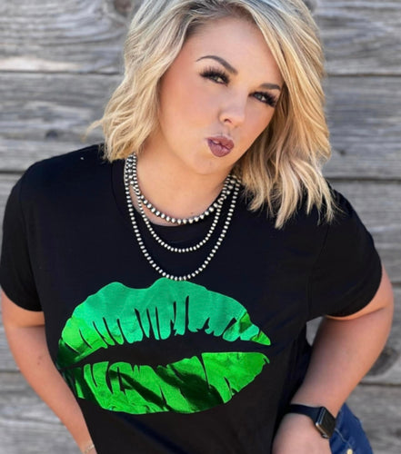 Green Foil Lips Tee