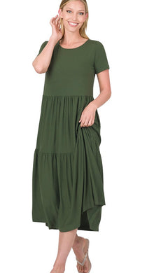 Under the Fall Sky Midi Dress - Army Green