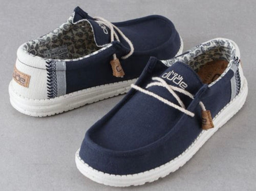 Hey Dudes Wally Linen - Natural/Navy