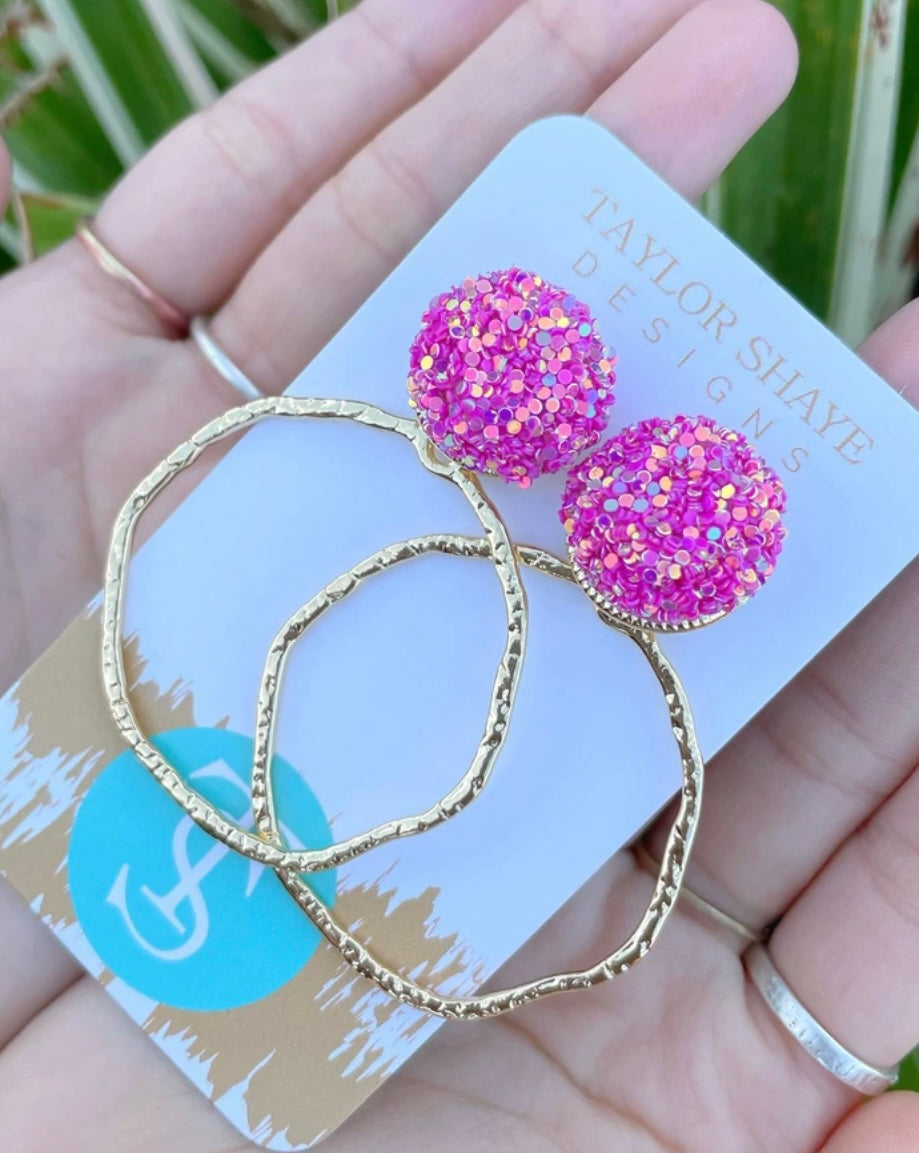 Glitter Top Hoops - Round